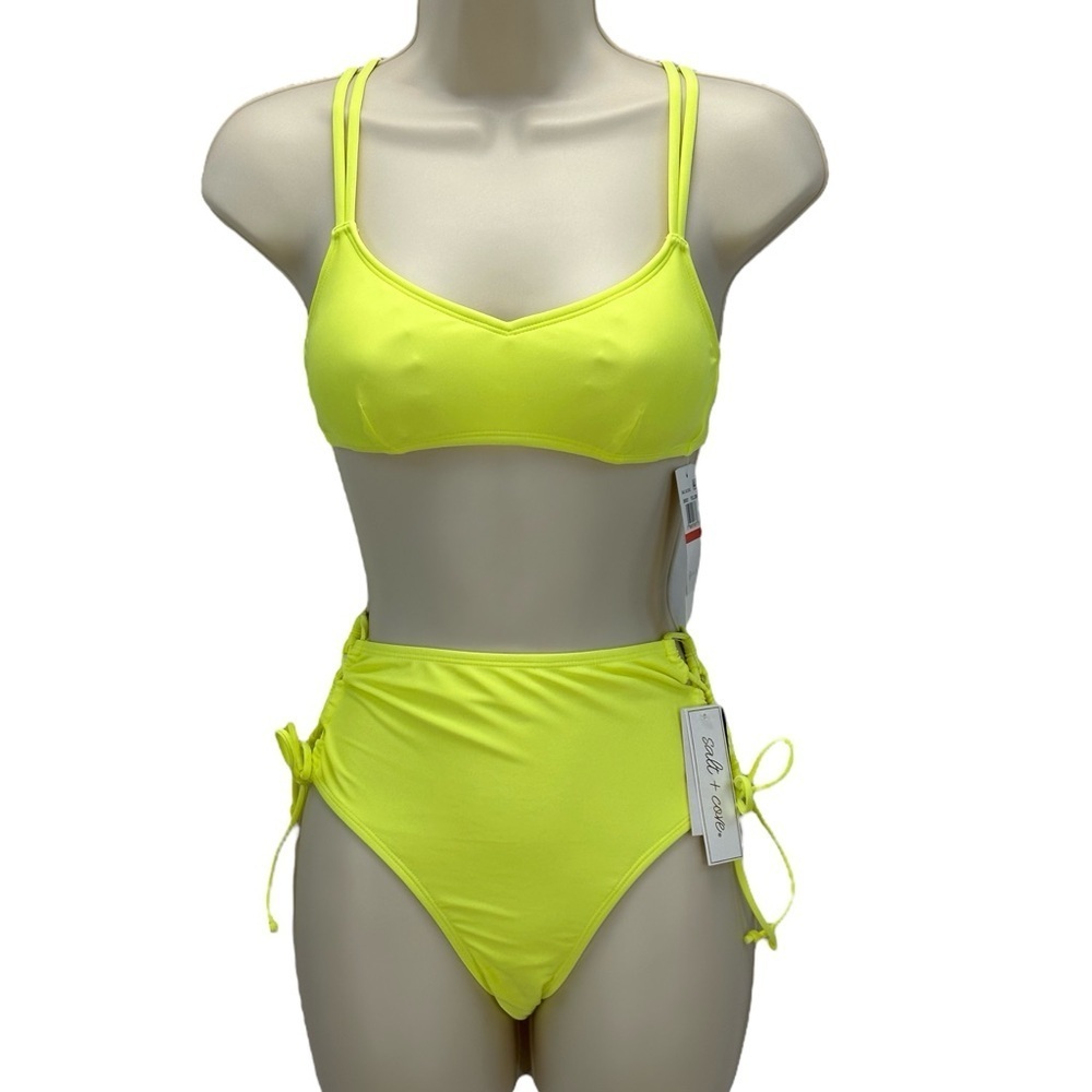 Salt + Cove Juniors Cross Back Double Strap Bikini - Neon Yellow - size XS